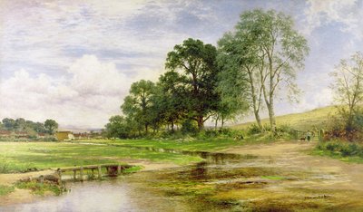 Por pradera y arroyo, 1893 de Benjamin Williams Leader